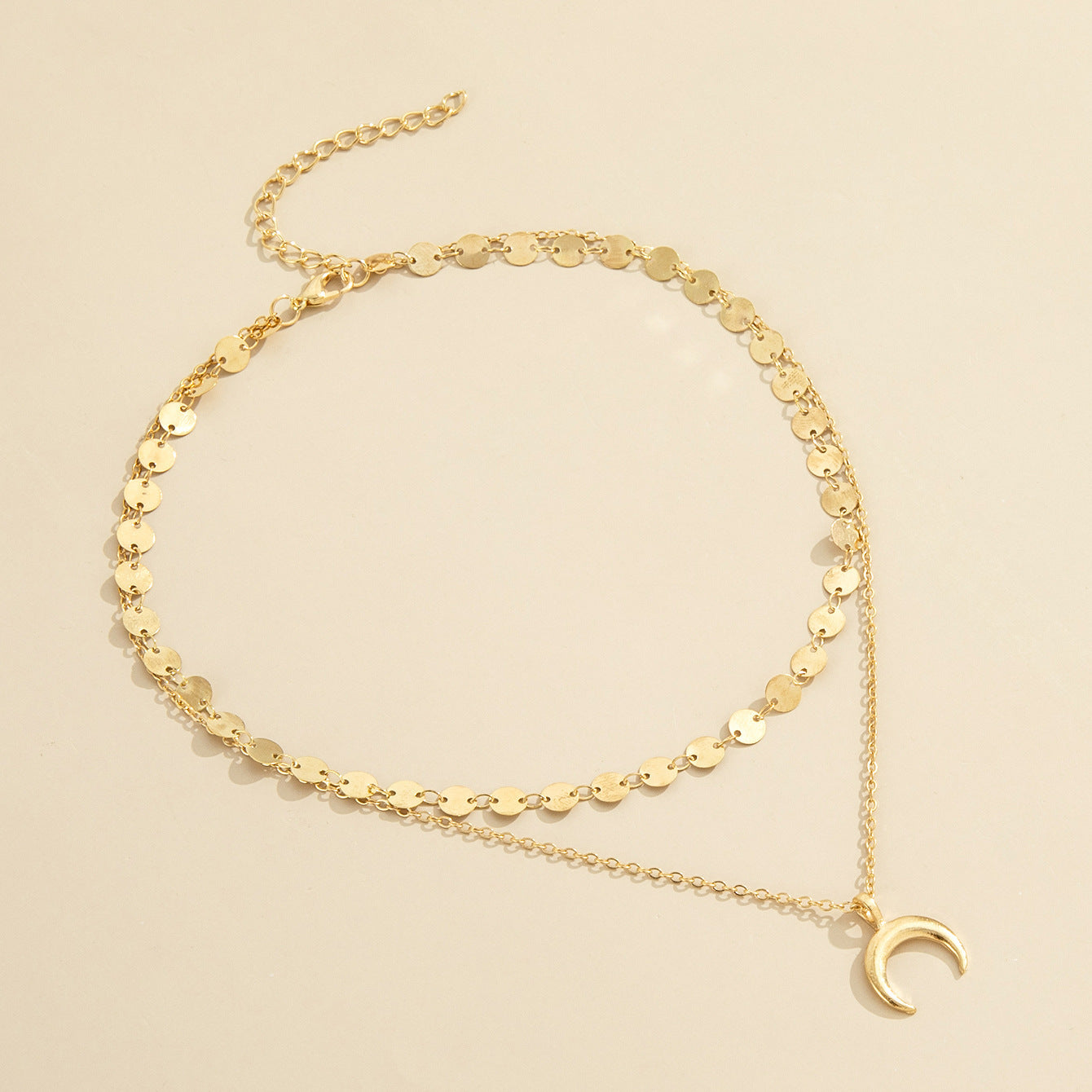 Double-layer Disc Crescent Necklace