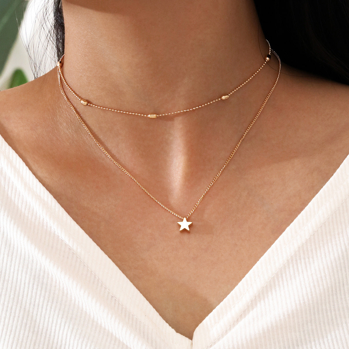 Double-layer Disc Crescent Necklace